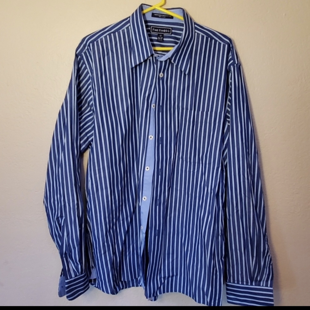 Paul Fredrick blue white button shirt 36-37 17